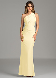 Azazie Akilah Robes de demoiselle d'honneur Robe Sirène en Jersey extensible de qualité supérieure Une épaule Sorbet Citron image6
