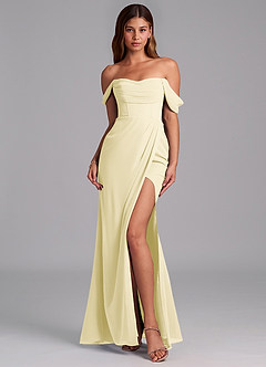 Azazie Johana Bridesmaid Dresses Lemon Sorbet Mermaid Off the Shoulder Chiffon Convertible Dress image3