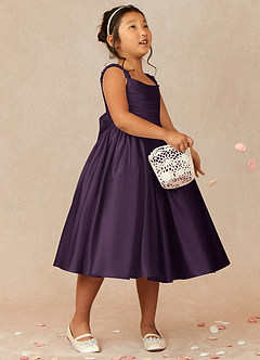 Azazie Cutie Pie Flower Girl Dresses Plum A-Line Pleated Matte Satin Dress image1