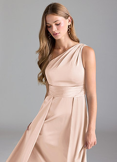 Azazie Dallas Brautjungfernkleider A-Linie One-Shoulder Stretch-Satin Kleid Zartrosa image6