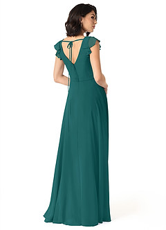 Azazie Claudine Bridesmaid Dresses Peacock A-Line Flutter Sleeve Chiffon Dress image5