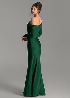 Azazie Sandra Robes de demoiselle d'honneur Robe Sirène en Satin extensible Manches longues Vert Foncé image2