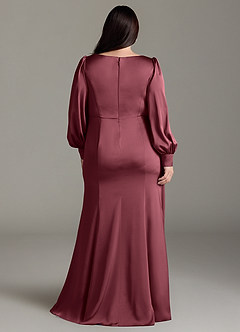 Azazie Raye Vestidos de damas de honor Vestido de Merlot de Satén Elástico de Corte Sirena con Manga larga image8