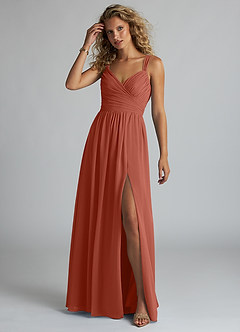 Azazie Aziza Bridesmaid Dresses Clay A-Line V-Neck Pleated Chiffon Dress image2
