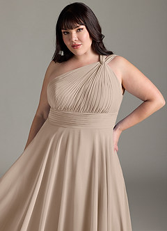 Azazie Charlize Bridesmaid Dresses Taupe A-Line One Shoulder Chiffon Dress image6