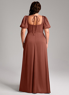Azazie Fyona Bridesmaid Dresses Auburn A-Line Pleated Stretch Satin Dress image9