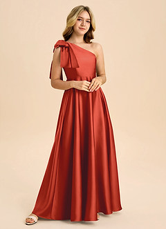 Azazie Penguin Junior Abito A-Line in Raso Elasticizzato Fiocco Ruggine image4