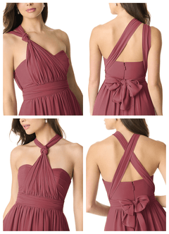 Azazie Olani Bridesmaid Dresses Merlot A-Line Off the Shoulder Chiffon Convertible Dress image7