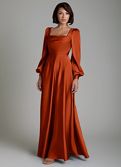 Azazie Solana Brautjungfernkleider A-Linie Langarm Stretch-Satin Kleid Paprika image6