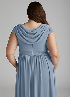 Azazie Organa Robes de demoiselle d'honneur Robe Trapèze en Mousseline de soie Plissée Bleu Poussiéreux image12