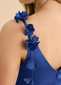 Azazie Gumdrop Junior Abito Impero in Raso Elasticizzato Plissettato Blu Reale image8