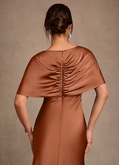 Azazie Dosia Mère de la mariée Robes Robe Fourreau en Satin extensible Plissée Cuivre image5