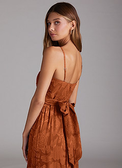 Azazie Nathalia Abiti da Damigella Abito A-Line in Burnout Floreale Fiocco Arancia Bruciata image6