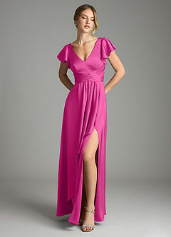 Azazie Omari Bridesmaid Dresses Fuchsia A-Line Stretch Satin Dress image1