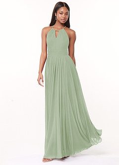 Azazie Cherish Robes de demoiselle d'honneur Robe Trapèze en Mousseline de soie Plissée Vert Sauge image3