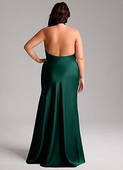 Azazie Lorena Bridesmaid Dresses Emerald Mermaid Pleated Stretch Satin Dress image8