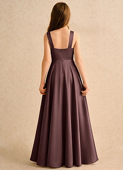 Azazie Makani Girls Formal Robe Demoiselle D'honneur Fillette Robe Trapèze en Mat Satiné Encolure en Forme de Cœur Expresso image2