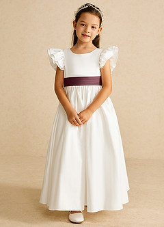 Azazie Aero Flower Girl Dresses Ivory Sangria A-Line Pleated Cotton Dress image4