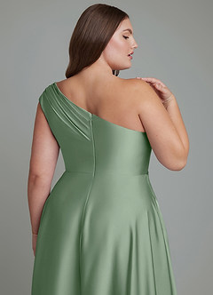 Azazie Melanie Abiti da Damigella Abito A-Line in Raso Elasticizzato Spalle Scoperte Matcha image13