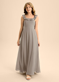 Azazie Callie Junior Abito A-Line in Chiffon Increspato Taupe image4