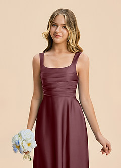 Azazie Azaria Junior Sangria A-Line Pleated Stretch Satin Dress image7