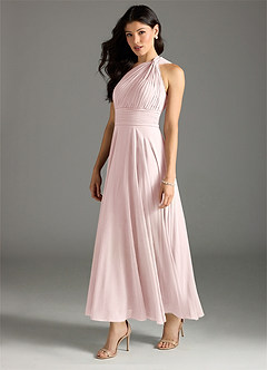 Azazie Charlize Bridesmaid Dresses Blushing Pink A-Line One Shoulder Chiffon Dress image4