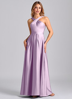 Azazie Dixie Bridesmaid Dresses Frosted Lilac A-Line Pleated Stretch Satin Dress image4