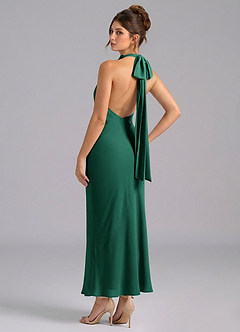 Azazie Velli Brautjungfernkleider Meerjungfrau-Linie Hoher Kragen Chiffon Kleid Smaragd image6