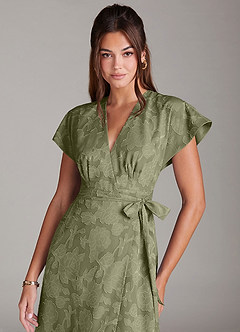 Azazie Ling Bridesmaid Dresses Pistachio A-Line Pleated Floral Burnout Dress image2