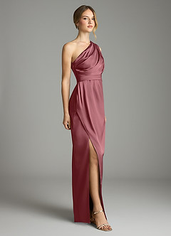 Azazie Emorie Venta Final Vestido de Rosa Del Desierto de Satén Elástico de Corte Recto con Hombro unilateral image4