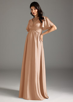 Azazie Verna Maternity Bridesmaid Dresses A-Line Ruched Stretch Satin Floor-Length Dress image4