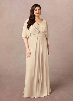 Azazie Oksana Mother of the Bride Dresses Champagne A-Line V-Neck Pleated Chiffon Dress image6