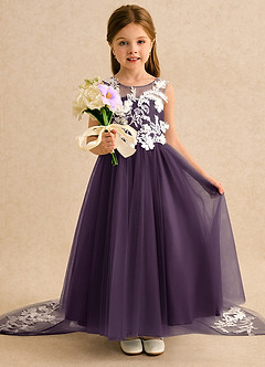 Azazie Mixie vestidos de niña de las flores Vestido de Ciruela de Encaje de Corte Princesa image6