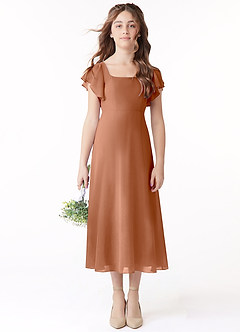 Azazie Bondi Junior Klä av A-Line i Chiffong Rynkad image2