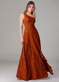 Azazie Ellianna Jurken voor bruidsmeisjes Jurk van Bloemen Burn-out met A-lijn One-shoulder Paprika image3