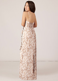 Azazie Kaylee Junior Pink Fern Floral A-Line with Belt Chiffon Dress image5