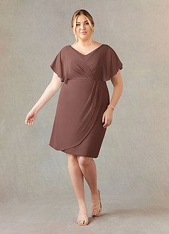 Azazie Julia Mother of the Bride Dresses Espresso Sheath V-Neck Pleated Chiffon Dress image9