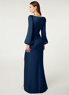 Azazie Mel Bridesmaid Dresses Dark Navy Sheath Long Sleeve Stretch Satin Dress image4