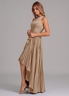Azazie Lyrica Bridesmaid Dresses Taupe A-Line One Shoulder Stretch Satin Dress image5