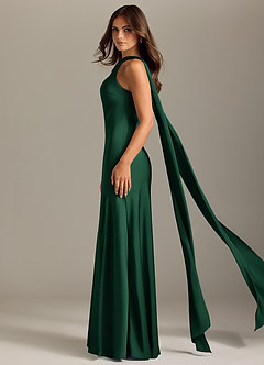 Azazie Kinsley Bridesmaid Dresses Dark Green Mermaid Side Slit Stretch Satin Dress image4