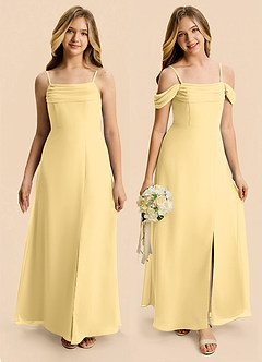 Azazie Lilly Junior A-Linie Plissee Chiffon Kleid Butter image1