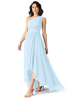 Azazie Mathilda Bridesmaid Dresses Sky Blue A-Line One Shoulder Chiffon Dress image3