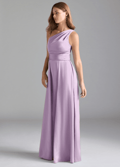 Azazie Dallas Bridesmaid Dresses Frosted Lilac A-Line One Shoulder Stretch Satin Dress image5