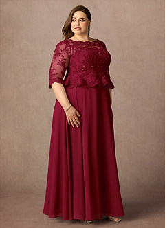 Azazie Averie Mother of the Bride Dresses Burgundy A-Line Boatneck Sequins Chiffon Dress image11