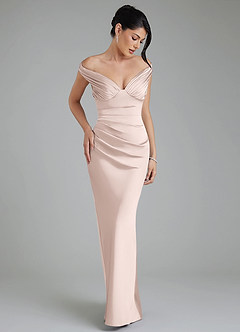 Azazie Stella Bridesmaid Dresses Blushing Pink Sheath Corset Stretch Satin Convertible Dress image6