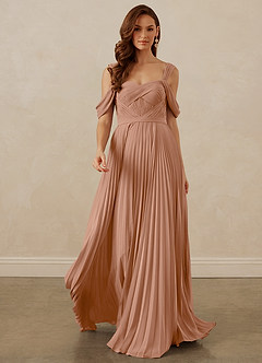 Christian Siriano Bridal for Azazie 1013 Bridesmaid Dresses Champagne Rose A-Line Off the Shoulder Chiffon Dress image9