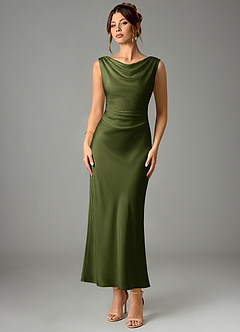 Azazie Kieryn Bridesmaid Dresses Olive Mermaid Pleated Stretch Satin Dress image1