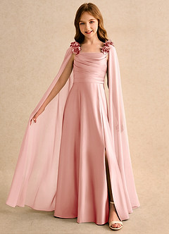 Azazie Rosita Girls Formal Robe Demoiselle D'honneur Fillette Robe Trapèze en Mat Satiné Plissée Rosette image1