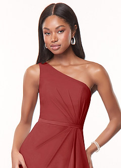 Azazie Liza Bridesmaid Dresses Rust Mermaid One Shoulder Chiffon Dress image5