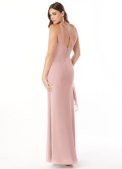Azazie Maive Robes de demoiselle d'honneur Robe Fourreau en Mousseline de soie Plissé à volants Rose Poudré image3